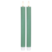 LED-Echtwachskerzen, Flamme Stripe, 2er-Set, 1 warmweiße flackernde LED, grün