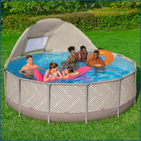 Bestway Steel Pro MAX Frame Pool Komplett-Set mit Filterpumpe Durchmesser 396 x 107 cm, Op Art-Design, rund