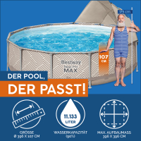 Bestway Steel Pro MAX Frame Pool Komplett-Set mit Filterpumpe Durchmesser 396 x 107 cm, Op Art-Design, rund