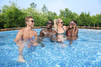 Bestway Steel Pro MAX Splashview Frame Pool Komplett-Set mit Filterpumpe Durchmesser 427 x 107 cm, Holz-Optik (Pinie), rund
