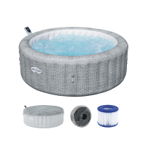Bestway LAY-Z-SPA Energiespar-Whirlpool Bali AirJet mit App-Steuerung, Durchmesser 196 x 71 cm, für 6 Personen, Rattan-Opti (Lichtgrau)