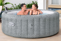 Bestway LAY-Z-SPA Energiespar-Whirlpool Bali AirJet mit App-Steuerung, Durchmesser 196 x 71 cm, für 6 Personen, Rattan-Opti (Lichtgrau)