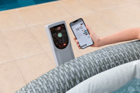 Bestway LAY-Z-SPA Energiespar-Whirlpool Bali AirJet mit App-Steuerung, Durchmesser 196 x 71 cm, für 6 Personen, Rattan-Opti (Lichtgrau)