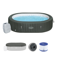 Bestway LAY-Z-SPA XXL-Whirlpool Mauritius AirJet mit App-Steuerung, für 7 Personen Durchm. 270 x 180 x 71 cm, Holz-Optik (Basaltgrau)