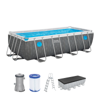 Bestway Steel Pro MAX Splashview Frame Pool Komplett-Set mit Filterpumpe  488 x 244 x 122 cm, Rattan-Optik (Schiefergrau), eckig