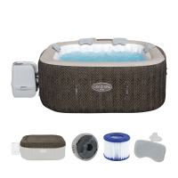 Bestway LAY-Z-SPA Energiespar-Whirlpool Cabo HydroJet mit App-Steuerung, für 6 Personen, 180 x 180 x 71 cm, Kreuzgeflecht-Optik (Eichengrau)