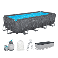 Bestway APX365 Winterfestes Frame Pool Komplett-Set mit Sandfilteranlage 549 x 274 x 132 cm, Marmor-Optik (Dunkel), eckig