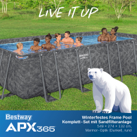 Bestway APX365 Winterfestes Frame Pool Komplett-Set mit Sandfilteranlage 549 x 274 x 132 cm, Marmor-Optik (Dunkel), eckig