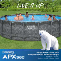 Bestway APX365 Winterfestes Frame Pool Komplett-Set mit Sandfilteranlage Durchm. 549 x 132 cm, Marmor-Optik (Dunkel), rund