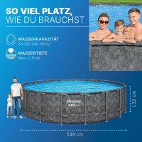 Bestway APX365 Winterfestes Frame Pool Komplett-Set mit Sandfilteranlage Durchm. 549 x 132 cm, Marmor-Optik (Dunkel), rund
