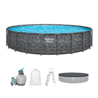 Bestway APX365 Winterfestes Frame Pool Komplett-Set mit Sandfilteranlage Durchm. 671 x 132 cm, Marmor-Optik (Dunkel), rund