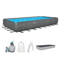Bestway APX365 Winterfestes Frame Pool Komplett-Set, Sandfilteranlage 956 x 488 x 132 cm, Marmor-Optik (Dunkel), eckig