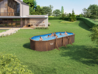 Bestway Hydrium Stahlwandpool Komplett-Set mit Sandfilteranlage 732 x 366 x 132 cm, Holz-Optik (Palisander), oval