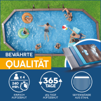 Bestway Hydrium Stahlwandpool Komplett-Set mit Sandfilteranlage 732 x 366 x 132 cm, Holz-Optik (Palisander), oval