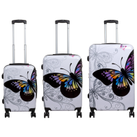 monopol Kofferset 3 tlg. Trolleyset Reisekoffer Hartschale Butterfly