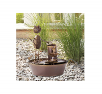 Metall-Brunnen Gartenbrunnen KATZE mit Blumen + Elektropumpe