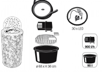 Ubbink LAS PALMAS - Runde graue Granitsäule, Glaskugel - 90l (Ø68xH36cm), 2300l/h, Ring 30 LEDs weiß  - Ø15 cm, H35 x Ø20 cm
