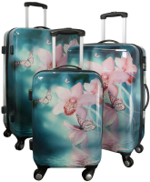 monopol Kofferset 3 tlg. Trolleyset Reisekoffer Hartschale Orchidee