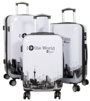 Kofferset 3tlg Reisekoffer Polycarbonat Hartschale Fly the world weiß