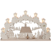 Original Erzgebirge Weihnachtsleuchter, Schwibbogen Winterstadt, Kind mit Schlitten