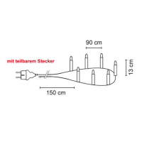 Rotpfeil Weihnachtsbaumkette, klar/weiß, 15 x E10/3W, mit teilbarem Stecker, 12,60 Meter