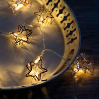 LED-Minilichterkette, 3D Metallsterne Kupfer, 10 warmweiße LEDs