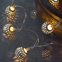 LED-Minilichterkette Metallkugeln, Silber, 10 warmweiße LEDs