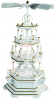 Müller-Kleinkunst aus dem Erzgebirge® seit 1899 Pyramide unbestückt, 3 stöckig, weiß-gold